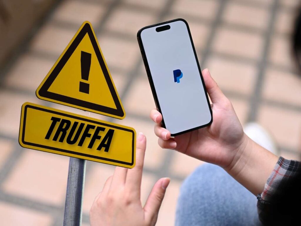 Smartphone PayPal segnale attenzione truffa