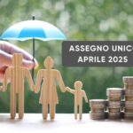 Famiglia sotto ombrello scritta Assegno Unico aprile 2025