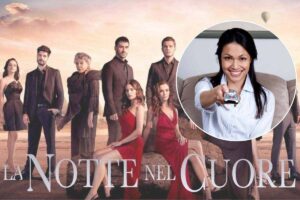 cast la notte del cuore e ragazza con il telecomando nel riquadro