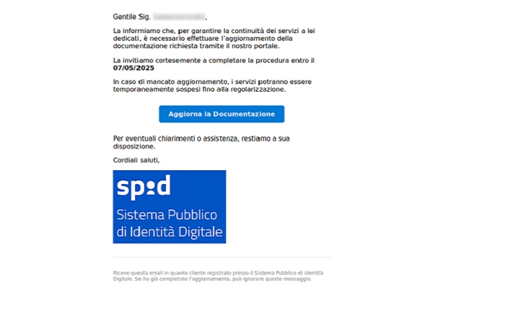 Messaggio Truffa Spid